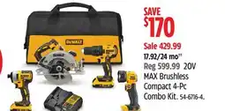 Canadian Tire Dewalt 20V MAX Brushless Compact 4-Pc Combo Kit offer