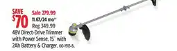 Canadian Tire yardworks 48V Direct-Drive Trimmer with Power Sense, 15 with 2Ah Battery & Charger offer