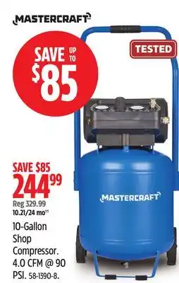 Canadian Tire Mastercraft 10-Gallon Shop Compressor. 4.0 CFM @ 90 PSI offer