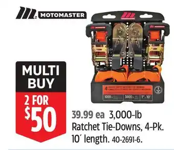 Canadian Tire Motomaster 3,000-lb Ratchet Tie-Downs, 4-Pk. 10´ length offer