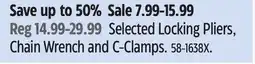 Canadian Tire Mastercraft Selected Locking Pliers, Chain Wrench and C-Clamps offer