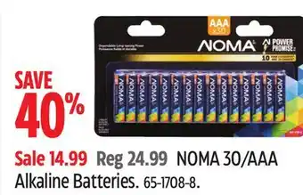 Canadian Tire NOMA 30/AAA Alkaline Batteries offer