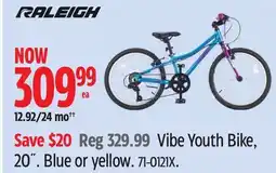 Canadian Tire Raleigh Vibe Youth Bike, 20˝ Blue or yellow offer