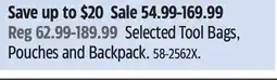 Canadian Tire Dewalt Selected Tool Bags, Pouches and Backpack offer
