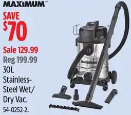 Canadian Tire Maximum 30L Stainless- Steel Wet/ Dry Vac offer