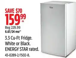 Canadian Tire Master Chef 3.3 Cu-Ft Fridge. White or Black offer