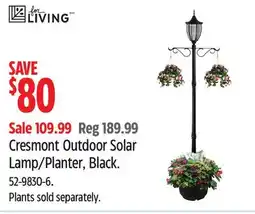 Canadian Tire For Living Cresmont Outdoor Solar Lamp/Planter, Black offer