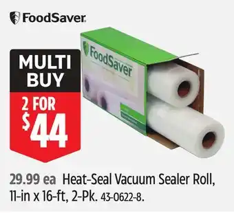 Canadian Tire FoodSaver Heat-Seal Vacuum Sealer Roll, 11-in x 16-ft, 2-Pk offer