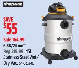 Canadian Tire Shop Vac 45L Stainless Steel Wet/ Dry Vac offer