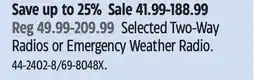 Canadian Tire Selected Two-Way Radios or Emergency Weather Radio offer