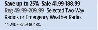 Canadian Tire Selected Two-Way Radios or Emergency Weather Radio offer