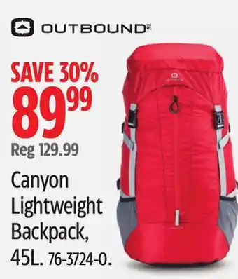 Canadian Tire OUTBOUND Canyon Lightweight Backpack, 45L offer