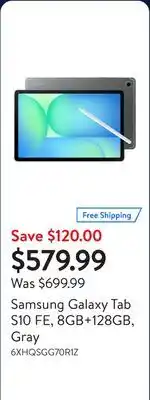Walmart Samsung Galaxy Tab S10 FE, 8GB+128GB, Gray offer