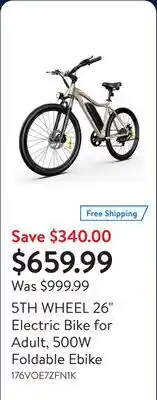 Walmart 5TH WHEEL 26 Electric Bike for Adult, 500W Foldable Ebike offer