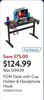 Walmart FDW Desk with Cup Holder & Headphone Hook offer