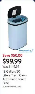 Walmart 13 Gallon/50 Liters Trash Can - Automatic Touch Free offer