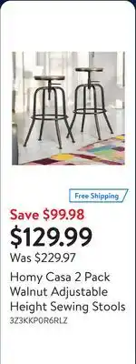 Walmart Homy Casa 2 Pack Walnut Adjustable Height Sewing Stools offer