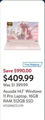 Walmart Auusda 14.1 Windows 11 Pro Laptop, 16GB RAM 512GB SSD offer