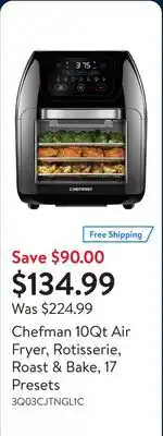 Walmart Chefman 10Qt Air Fryer, Rotisserie, Roast & Bake, 17 Presets offer