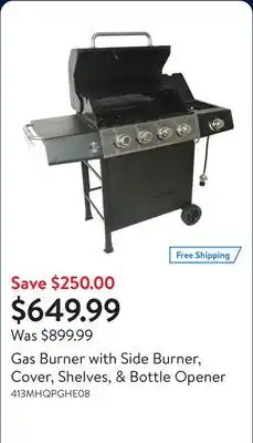 Walmart Gas Burner with Side Burner, Cover, Shelves, & Bottle Opener offer