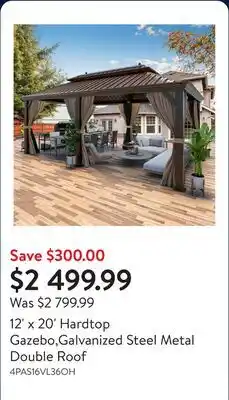Walmart 12' x 20' Hardtop Gazebo,Galvanized Steel Metal Double Roof offer