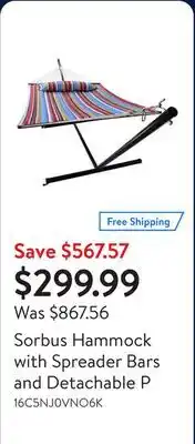 Walmart Sorbus Hammock with Spreader Bars and Detachable P offer