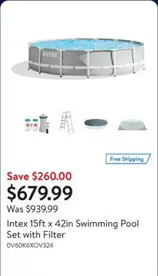 Walmart Intex 15ft x 42in Swimming Pool Set with Filter offer