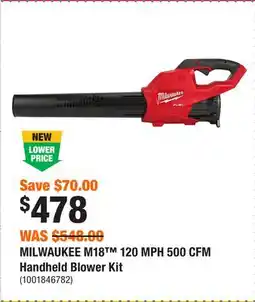 Home Depot MILWAUKEE M18 120 MPH 500 CFM Handheld Blower Kit offer