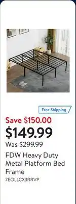 Walmart FDW Heavy Duty Metal Platform Bed Frame offer