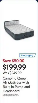 Walmart Camping Queen Air Mattress with Built-In Pump and Headboard offer