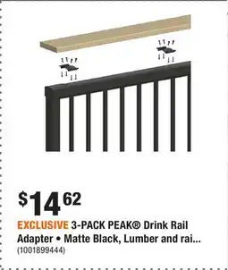 Home Depot EXCLUSIVE 3-PACK PEAK Drink Rail Adapter • Matte Black, Lumber and railing section sold separately offer