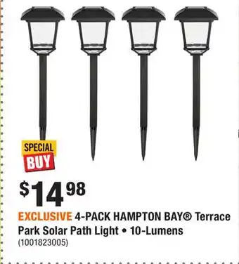 Home Depot EXCLUSIVE 4-PACK HAMPTON BAY Terrace Park Solar Path Light • 10-Lumens offer