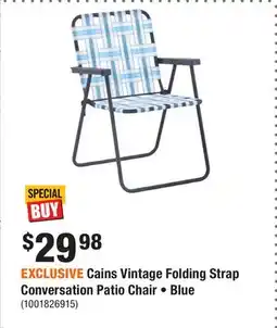 Home Depot EXCLUSIVE Cains Vintage Folding Strap Conversation Patio Chair • Blue offer