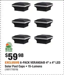Home Depot EXCLUSIVE 6-PACK VERANDA 4 x 4 LED Solar Post Caps • 15-Lumens offer