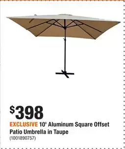 Home Depot EXCLUSIVE 10' Aluminum Square Offset Patio Umbrella in Taupe offer