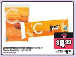 FreshCo Compliments Shredded Cheese 226-320 g or Cheese Bars 400 g offer