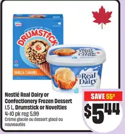 FreshCo Nestlé Real Dairy or Confectionery Frozen Dessert 1.5L, Drumstick or Novelties 4-10 pk offer