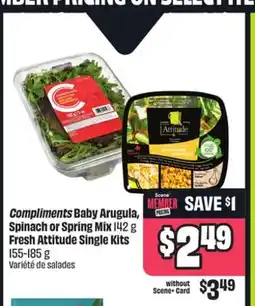 FreshCo Compliments Baby Arugula, Spinach or Spring Mix 142g Fresh Attitude Single Kits 155-185g offer