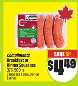 FreshCo Compliments Breakfast or Dinner Sausages 375-500g offer