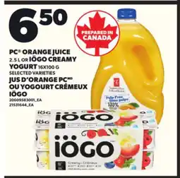 Independent City Market PC ORANGE JUICE, 2.52.5 L IÖGO CREAMY YOGURT, 16X100 G offer