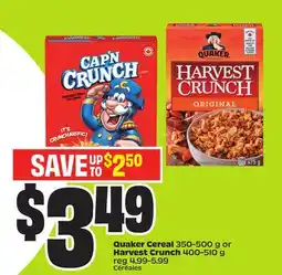 FreshCo Quaker Cereal 350-500 g or Harvest Crunch 400-510 g offer