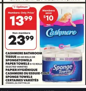 Independent City Market CASHMERE BATHROOM TISSUE 20=60 ROLLS OR SPONGETOWELS PAPER TOWELS 6=12 ROLLS offer