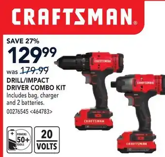 RONA CRAFTSMAN DRILL/IMPACT DRIVER COMBO KIT offer