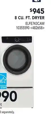 RONA ELECTROLUX 8 CU. FT. DRYER offer