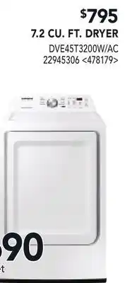 RONA SAMSUNG 7.2 CU. FT. DRYER offer