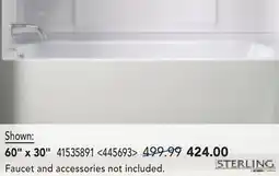 RONA STERLING BATHTUBS, SHOWER BASES AND WALLS, 60 x 30 offer