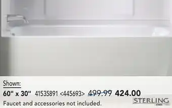 RONA STERLING BATHTUBS, SHOWER BASES AND WALLS, 60 x 30 offer