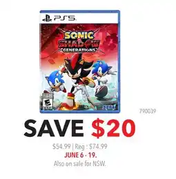 GameStop SHADOW SONIC GENERATIONS offer