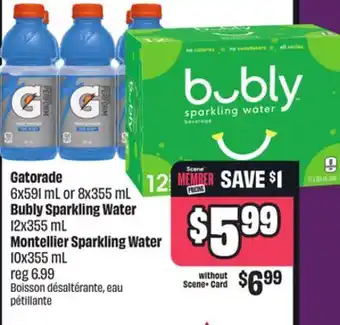 Chalo FreshCo Gatorade 6x591 mL or 8x355 mL Bubly Sparkling Water 12x355 mL Montellier Sparkling Water 10x355 mL offer