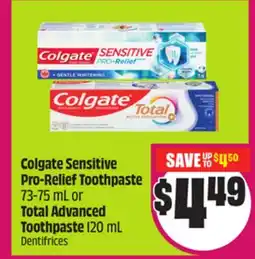 Chalo FreshCo Colgate Sensitive Pro-Relief Toothpaste 73-75 mL or Total Advanced Toothpaste 120 mL offer